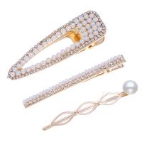 Alligator Hair Clip, Zinc Alloy, with Rhinestone & Plastic Pearl, fashion jewelry & for woman & with rhinestone, white, 2.4cm*8cm,0.5cm*8cm,1cm*7cm 