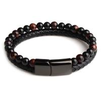 Tiger Eye Stone Bracelets, with PU Leather, fashion jewelry & for man 6mm Approx 8.6 Inch 