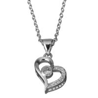 Cubic Zirconia Stainless Steel Necklace, with brass bail, with 1.5Inch extender chain, Heart, oval chain & micro pave cubic zirconia, original color 1.5mm Approx 17.5 Inch 