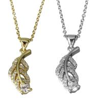 Cubic Zirconia Stainless Steel Necklace, with brass bail, with 1.5Inch extender chain, Leaf, plated, oval chain & micro pave cubic zirconia 1.5mm Approx 17.5 Inch 