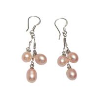 Freshwater Pearl Brass Earring, brass earring hook, Potato, silver color plated, for woman, pink 34mm 
