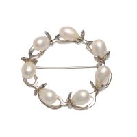 Freshwater Pearl Brooch, with Brass, silver color plated, for woman, white 