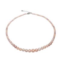 Freshwater Pearl Brass Necklace, brass lobster clasp, with 4cm extender chain, Potato, silver color plated, for woman, mixed colors, 4-9mm Approx 16.1 Inch 