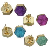 Gemstone Stud Earring, Brass, with Ice Quartz Agate, gold color plated, for woman 
