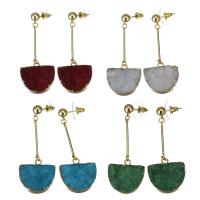 Gemstone Drop Earring, Brass, with Ice Quartz Agate, gold color plated, for woman, 56mm 