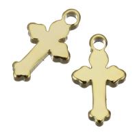 Colgantes de Cruces de latón, metal, chapado en color dorado, 7x12.5x2mm, agujero:aproximado 1.5mm, Vendido por UD