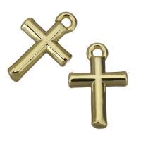 Colgantes de Cruces de latón, metal, chapado en color dorado, 8x12.5x2.5mm, agujero:aproximado 1mm, Vendido por UD