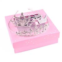 Zinc Alloy Hair Jewelry Set, hair comb & hair clip & crown, with Cloth, platinum color plated, Gift box package & for children, 35~120mm 