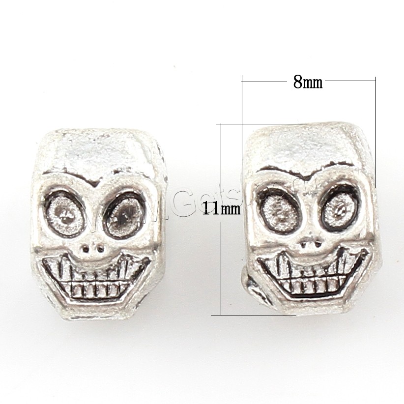 Zinc Alloy Jewelry Beads, Skull, plated, more colors for choice, 8x11x7mm, Hole:Approx 4mm, Approx 166PCs/Bag, Sold By Bag