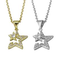 Cubic Zirconia Stainless Steel Necklace, with brass bail, with 1.5Inch extender chain, Star, plated, oval chain & micro pave cubic zirconia 1.5mm Approx 17.5 Inch 