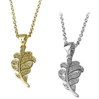 Cubic Zirconia Stainless Steel Necklace, with brass bail, with 1.5Inch extender chain, Leaf, plated, oval chain & micro pave cubic zirconia 1.5mm Approx 17.5 Inch 