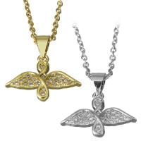 Cubic Zirconia Stainless Steel Necklace, with brass bail, with 2Inch extender chain, Wing Shape, plated, oval chain & micro pave cubic zirconia 1.5mm Approx 18 Inch 