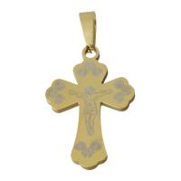 Colgantes de Cruces de acero inoxidable, Cruz del crucifijo, chapado en color dorado, 17.5x26x1.5mm, agujero:aproximado 3.5x7mm, Vendido por UD