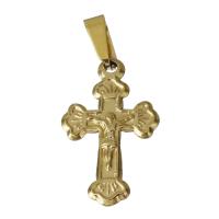 Colgantes de Cruces de acero inoxidable, Cruz del crucifijo, chapado en color dorado, 14.5x23x2mm, agujero:aproximado 3x6.5mm, Vendido por UD