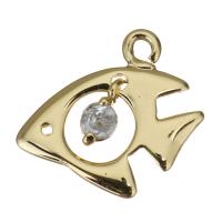 Латунные Подвески в форме животного, Латунь, Рыба, плакирован золотом, с кубическим цирконием отверстие:Приблизительно 1.5mm, продается PC
