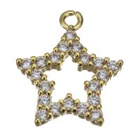 Brass Star Pendants, gold color plated, micro pave cubic zirconia Approx 1.5mm 