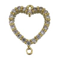Cubic Zirconia Micro Pave Brass Connector, Heart, gold color plated, micro pave cubic zirconia & 1/1 loop Approx 1mm 