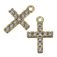 Латунь крест подвески, Kресты, инкрустированное микро кубического циркония, Золотой отверстие:Приблизительно 1mm, продается PC