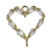 Brass Heart Pendants, with cubic zirconia, golden Approx 1mm 