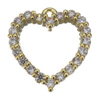 Brass Heart Pendants, micro pave cubic zirconia, golden Approx 1mm 