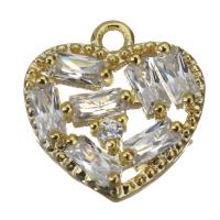 Латунные подвески-сердце, Латунь, Сердце, с кубическим цирконием, Золотой отверстие:Приблизительно 1mm, продается PC