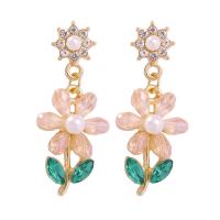 Plastic Pearl Zinc Alloy Earring, with Crystal & Plastic Pearl, Flower, for woman 
