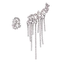 Zinc Alloy Asymmetric Earrings, for woman & with rhinestone, silver color 