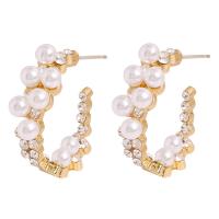 Zinc Alloy Stud Earring, with Plastic Pearl & for woman, golden 