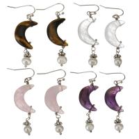 Freshwater Pearl Brass Earring, with Gemstone & Freshwater Pearl & for woman, 55mm 