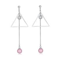 Cubic Zircon Brass Earring, with Plastic Pearl, stainless steel post pin, platinum plated, for woman & with cubic zirconia 8mm 