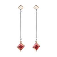 Cubic Zircon Brass Earring, Square, plated, for woman & with cubic zirconia 