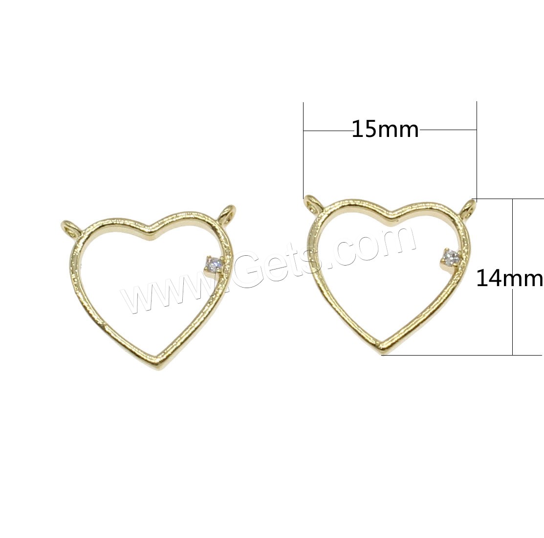 Rhinestone Brass Connector, Heart, plated, with rhinestone & 1/1 loop & hollow, more colors for choice, 14x15mm, Hole:Approx 1mm, 60PCs/Bag, Sold By Bag