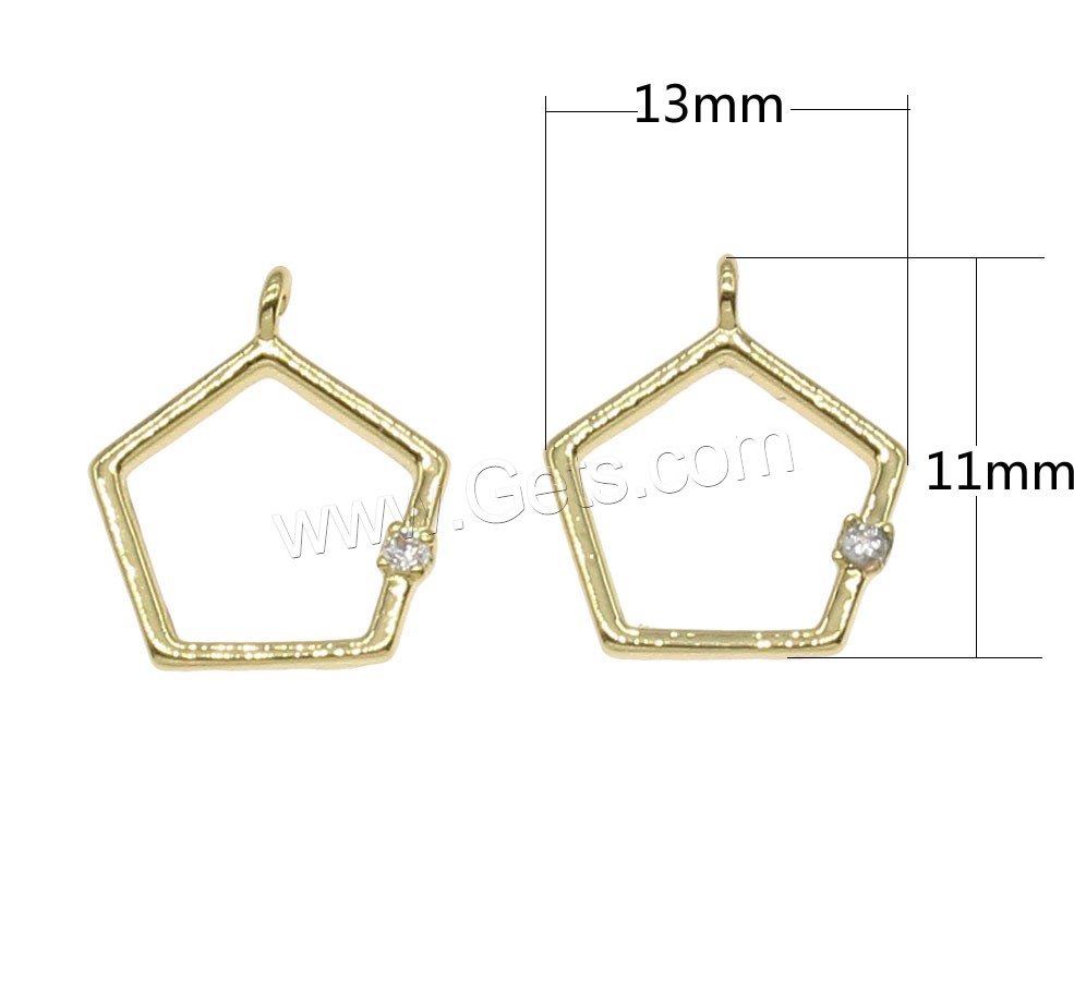 Rhinestone Brass Pendants, Pentagon, plated, with rhinestone & hollow, more colors for choice, 11x13mm, Hole:Approx 0.5mm, 100PCs/Bag, Sold By Bag