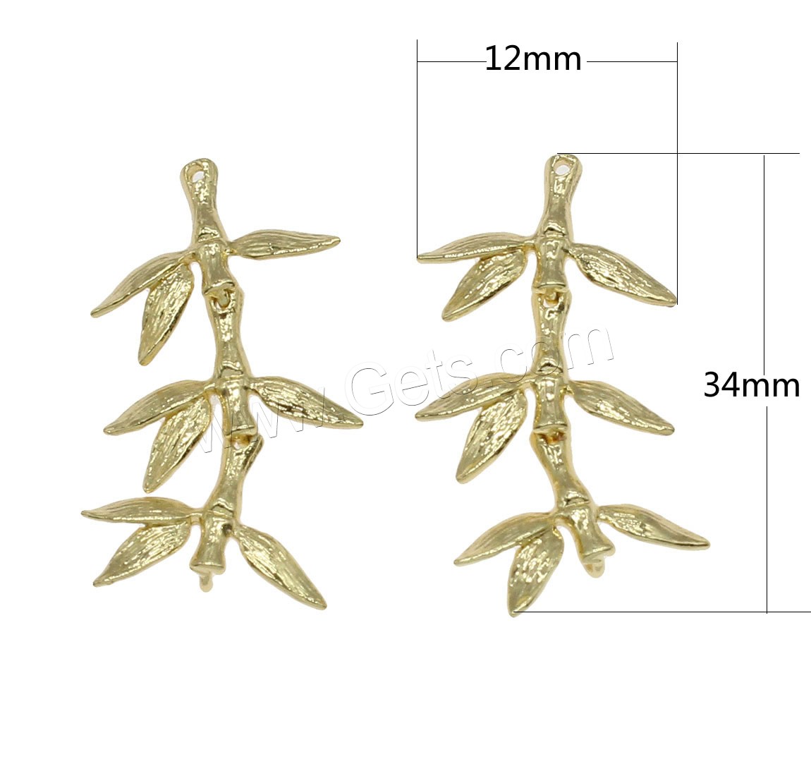 Brass Connector, Bamboo, plated, 1/1 loop, more colors for choice, 34x12mm, Hole:Approx 0.5mm, 50PCs/Bag, Sold By Bag
