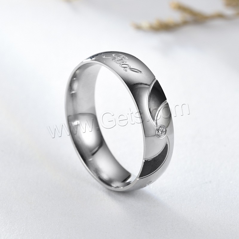 Cubic Zirconia anillo de dedo de acero inoxidable, chapado, unisexo & diverso tamaño para la opción & con circonia cúbica, más colores para la opción, 6mm, Vendido por UD