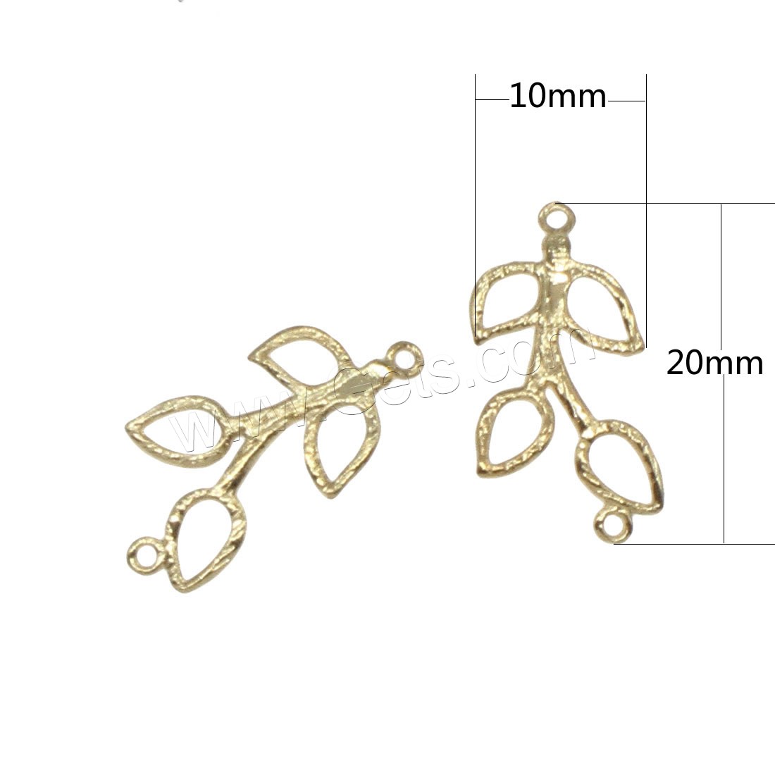 Brass Connector, Leaf, plated, 1/1 loop, more colors for choice, 10x20mm, Hole:Approx 0.5mm, 100PCs/Bag, Sold By Bag