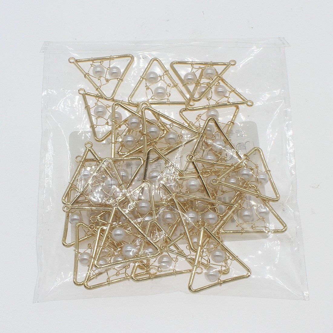 Kultivierten Süßwasser Perle Messing Anhänger, mit Perlen, Dreieck, plattiert, hohl, keine, 17x18mm, Bohrung:ca. 0.5mm, 30PCs/Tasche, verkauft von Tasche