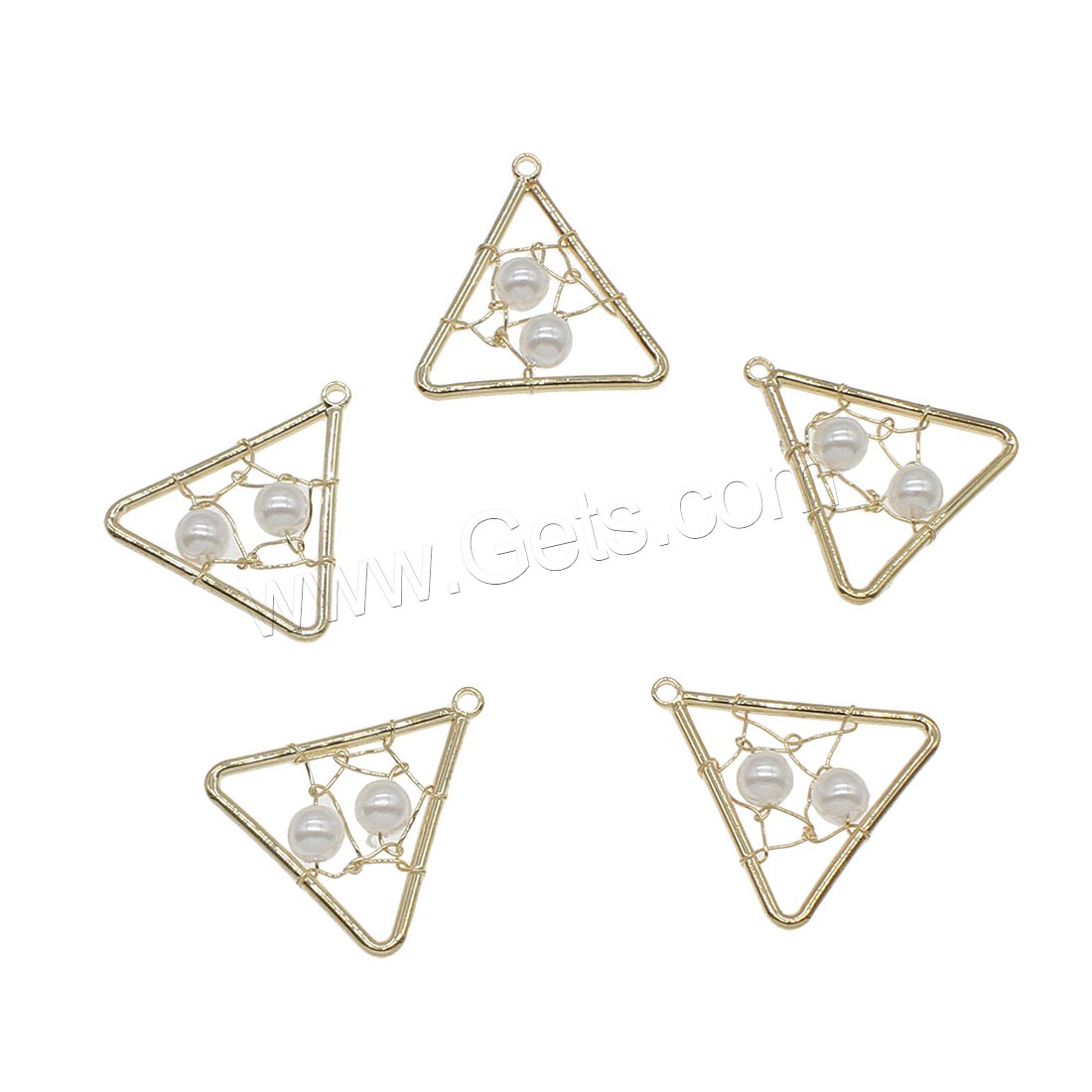 Cultured Freshwater Pearl Brass Pendant, with pearl, Triangle, plated, hollow, more colors for choice, 17x18mm, Hole:Approx 0.5mm, 30PCs/Bag, Sold By Bag