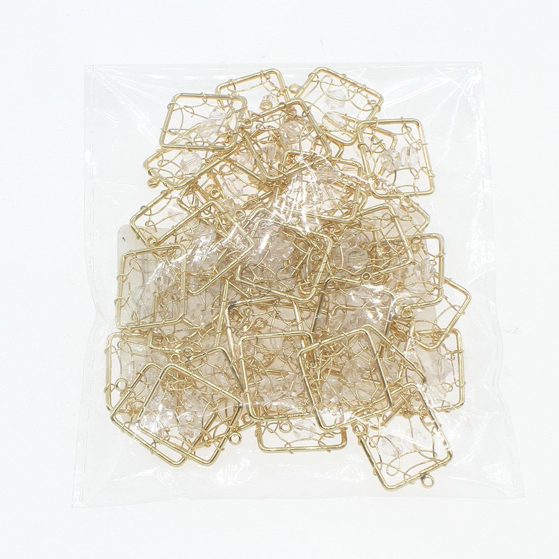 Glas Messing Anhänger, mit Glas, Quadrat, plattiert, hohl, keine, 14x19mm, Bohrung:ca. 0.5mm, 50PCs/Tasche, verkauft von Tasche
