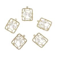 Glass Brass Pendants, with Glass, Square, plated, hollow Approx 0.5mm 