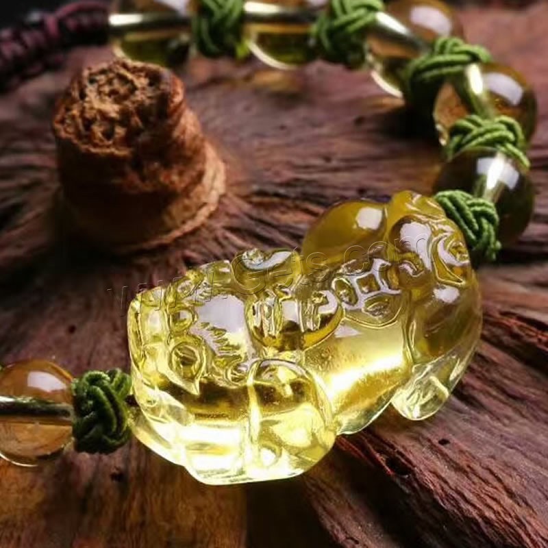 Citrine Bracelet, with Cotton Cord, Fabulous Wild Beast, polished, different size for choice & for woman, yellow, 28x18mm, Sold By Strand