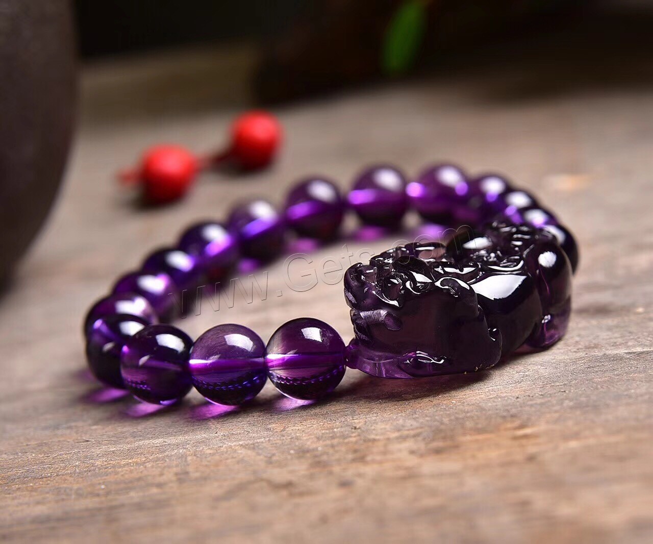 Аметист браслет, Сказочный Дикий Зверь, полированный, разный размер для выбора & Женский, фиолетовый, 32x13x17mm, длина:Приблизительно 6 дюймовый, продается Strand