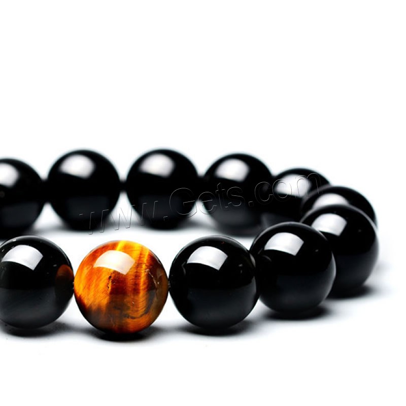 Negro Obsidiana pulsera, con Ojo de tigre, Esférico, pulido, unisexo & diverso tamaño para la opción, Negro, longitud:aproximado 7.5 Inch, Vendido por Sarta