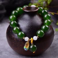 Chalcedony Bracelet, with Cloisonne & Zinc Alloy, gold color plated, polished & for woman, green, 12mm Approx 6 Inch 