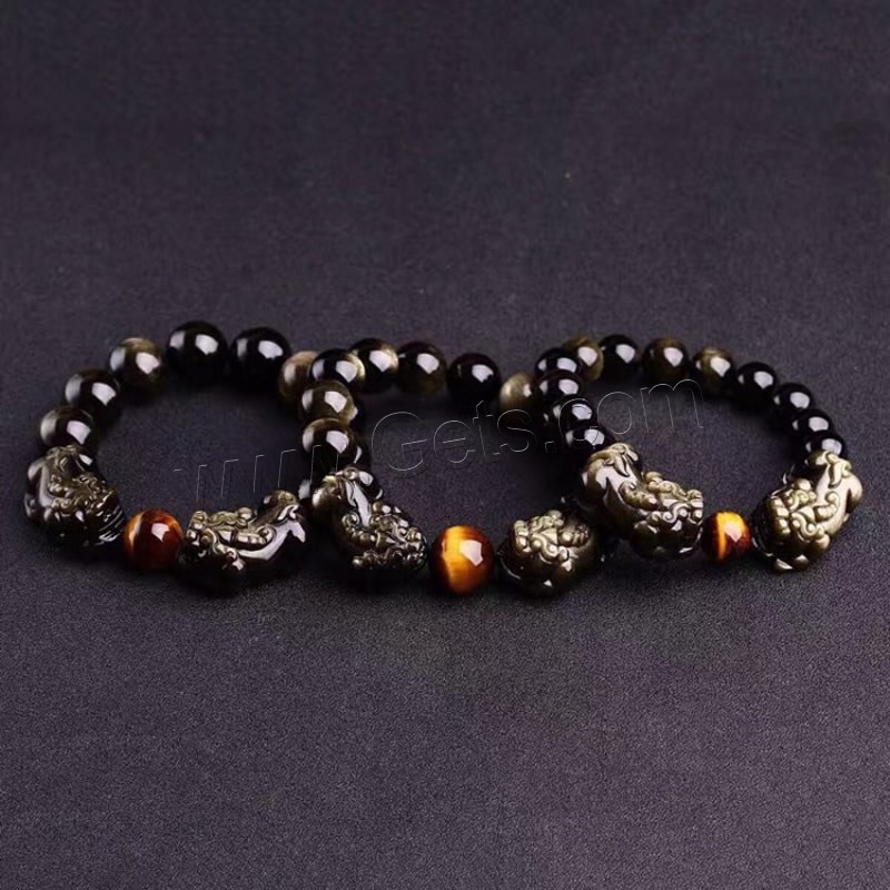 Black Obsidian Bracelet, with Tiger Eye, Fabulous Wild Beast, polished, Unisex & different size for choice, black, Length:Approx 7.5 Inch, Sold By Strand