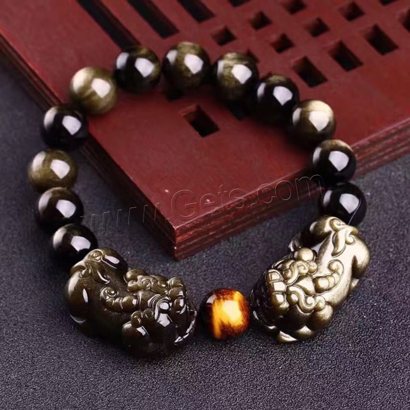 Black Obsidian Bracelet, with Tiger Eye, Fabulous Wild Beast, polished, Unisex & different size for choice, black, Length:Approx 7.5 Inch, Sold By Strand