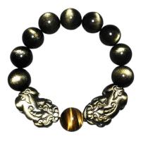 Black Obsidian Bracelet, with Tiger Eye, Fabulous Wild Beast, polished, Unisex black Approx 7.5 Inch 