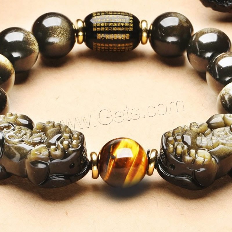or Obsidian bracelet, bête sauvage Fabuleuse, poli, normes différentes pour le choix & pour homme, noire, Longueur:Environ 7.8 pouce, Vendu par brin