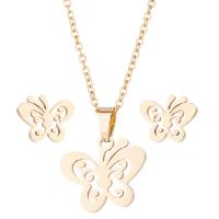 Fashion Stainless Steel Jewelry Sets, Stud Earring & necklace, Butterfly, for woman 
