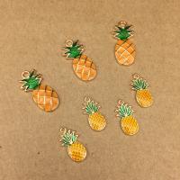 Zinc Alloy Fruit Shape Pendants, Pineapple, gold color plated & enamel, 20/Bag 